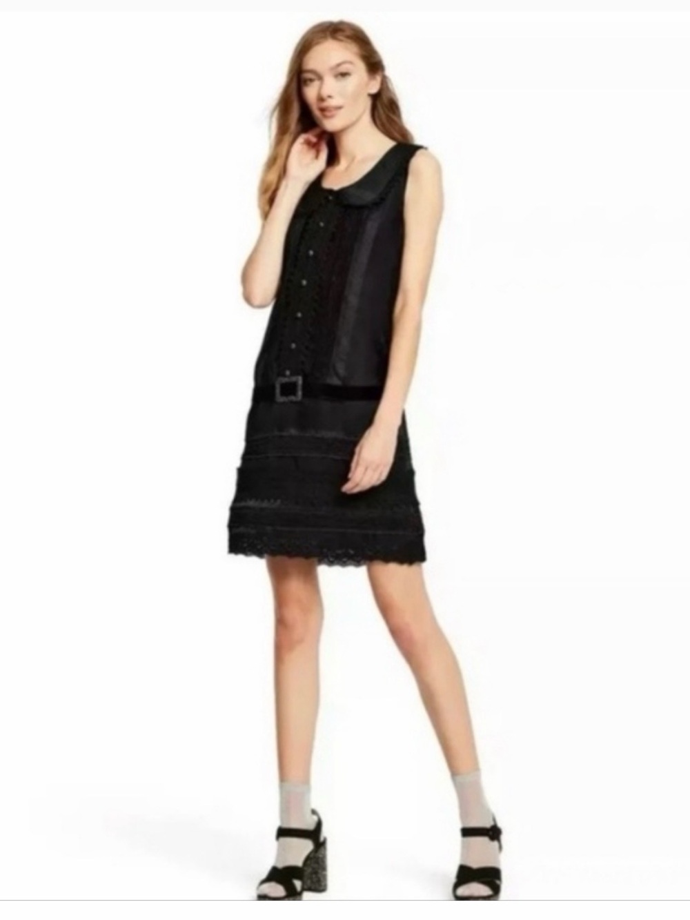 Anna Sui 20th Anniversary Collection Black Goth Flapper Lace  Mini Dress Size S